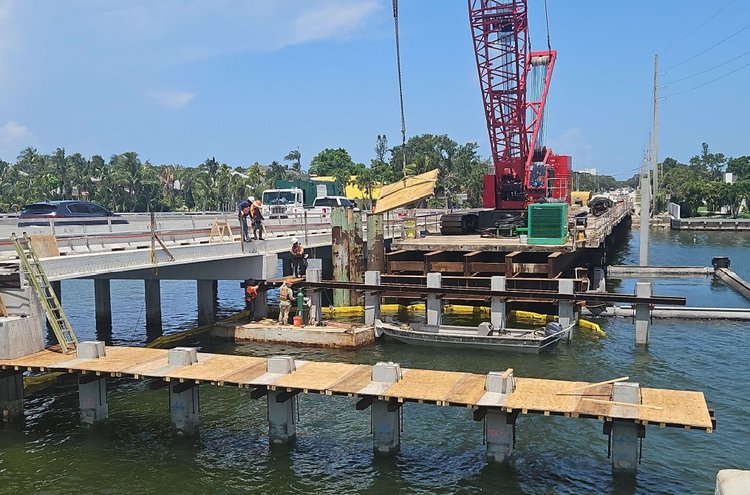 Phase 2 Bent 57 and 58 Piles Cutoff, bases for formwork were installed, July 2025