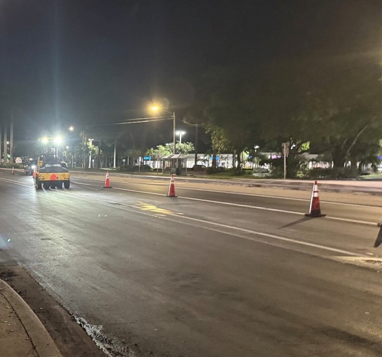 Paving operations finishing roller on southbound SR 5   June 2025