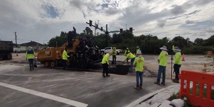 Left turn roadway at PSL Blvd. and Alcantarra, paving temporary asphalt, September. 2024