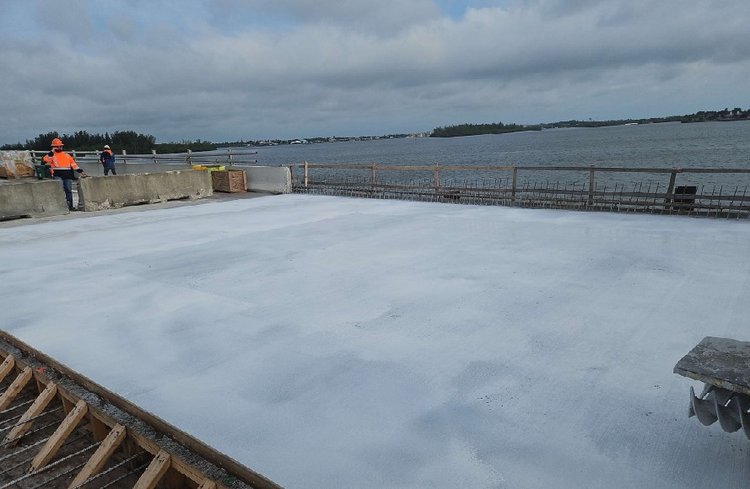 Concrete placed and curing Phase I Span 56, Aug. 2024