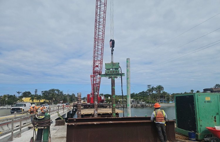 Driving piles for temporary work platform, May 2025