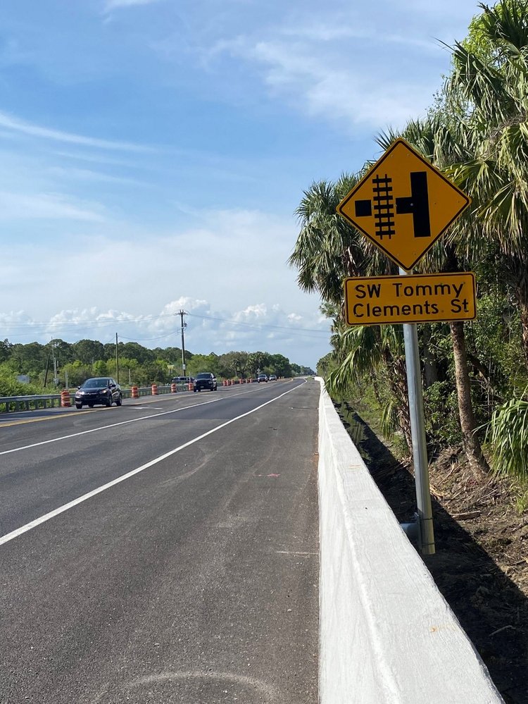 View of completed sign installation at Tommy Clements Street and SR 710 Intersection pending final inspection, Feb. 2025