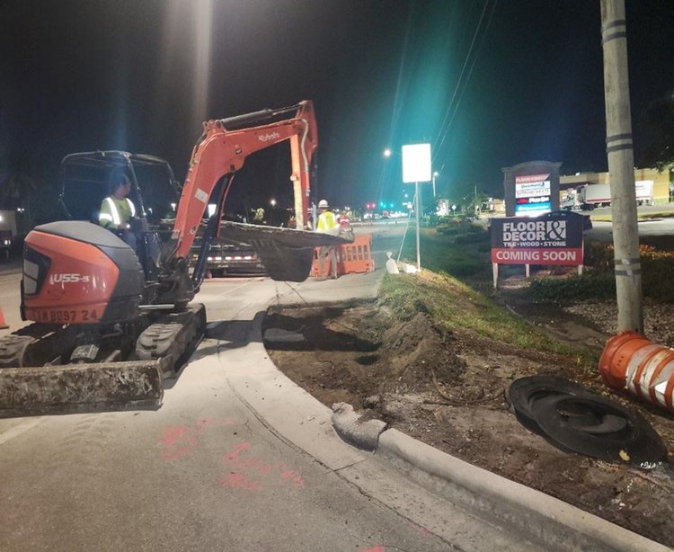 Removal of Sidewalk on US 1 looking north, May 2025