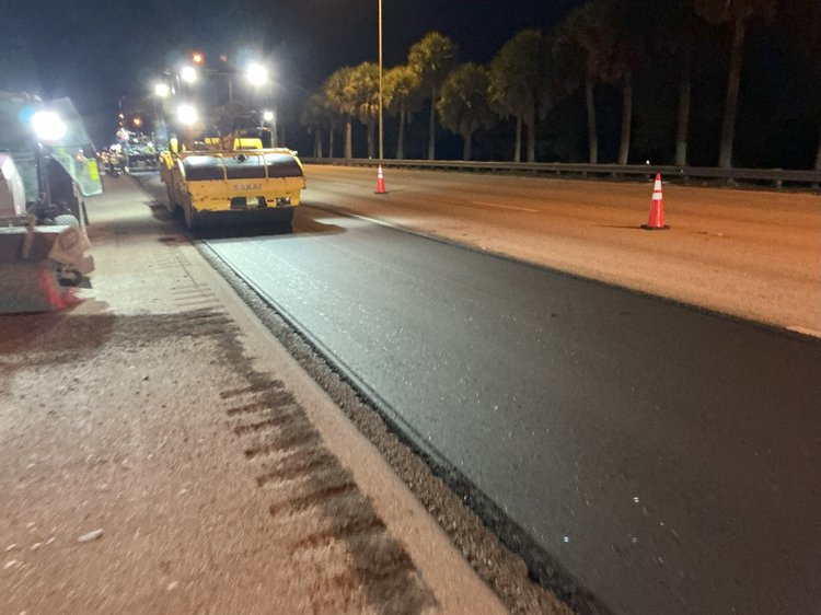 Paving R1 on I 95 Northbound north of High Meadows Avenue, July 2025